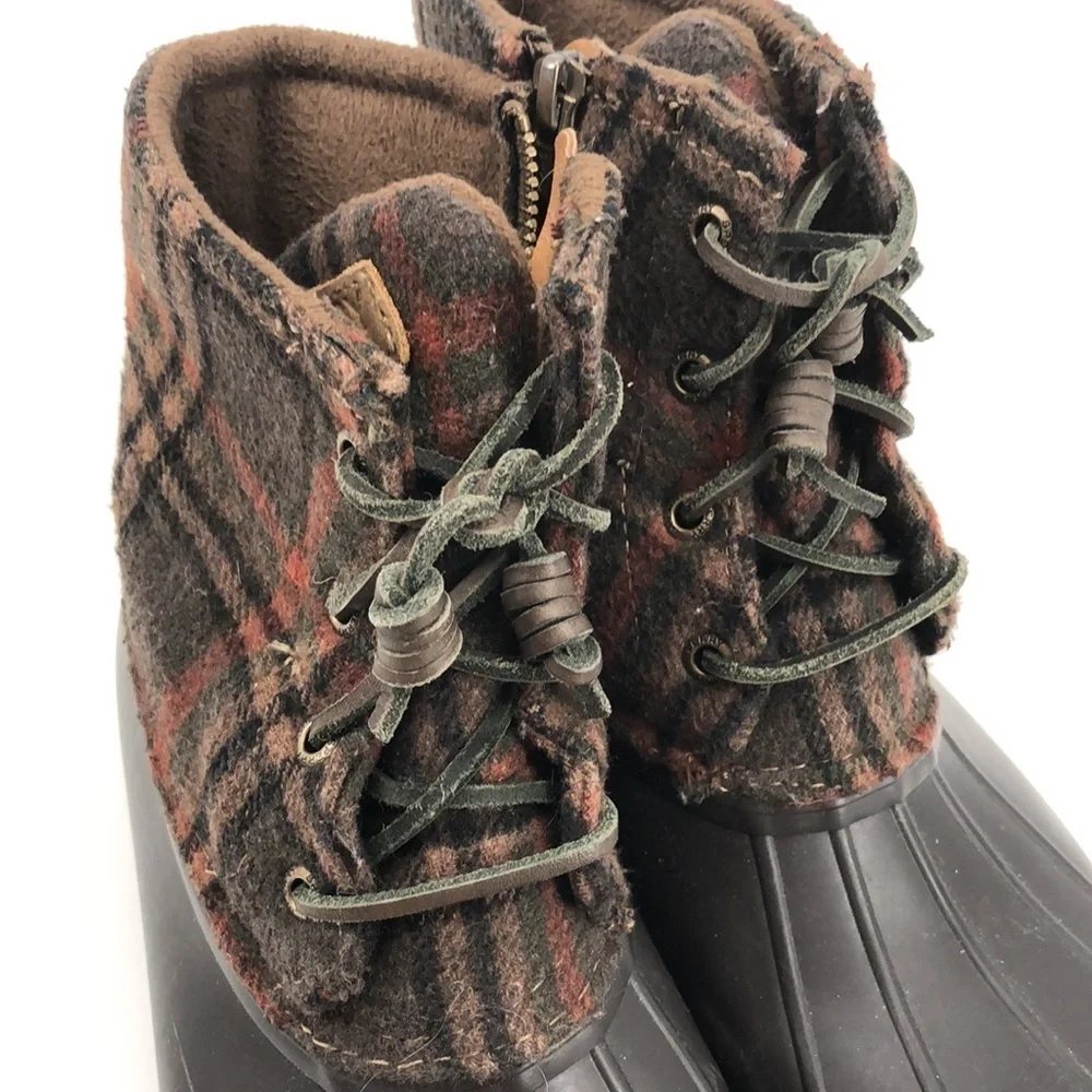 Sperry Wool Plaid Tartan Salt Water Duck Boots Size 8M STS95922 Zipper, Laces